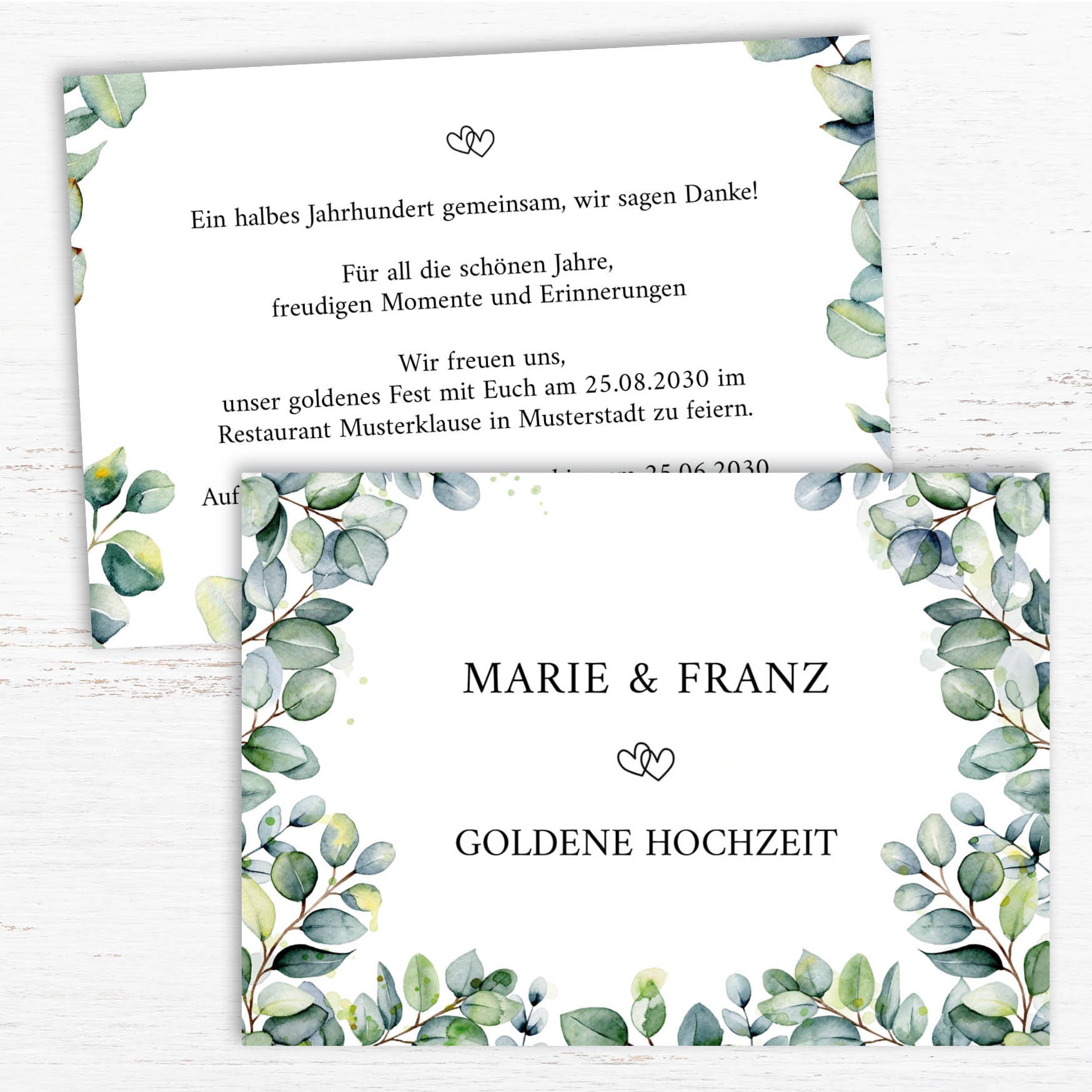 Einladung zur Goldenen Hochzeit: Eukalyptus Ranken